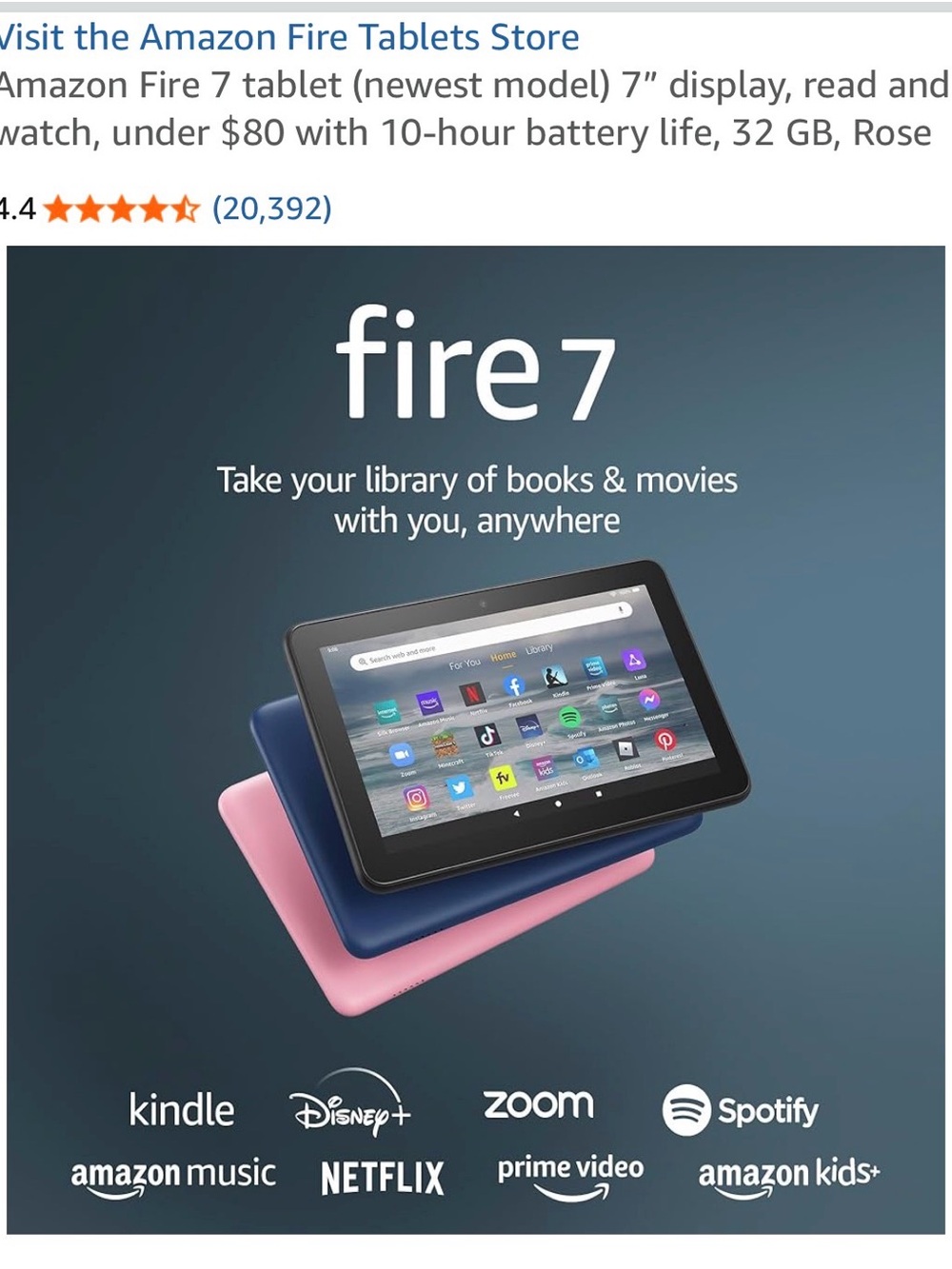Amazon Fire 7 Tablet - Pink - Fire 7